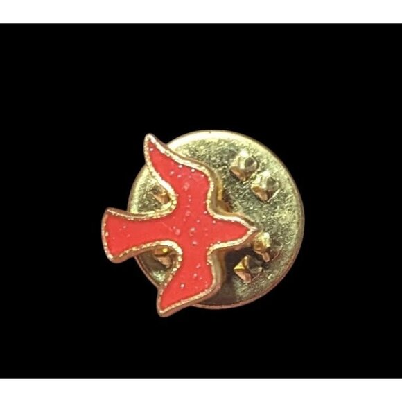 Minimalist Dove Shaped Red And Gold Tone Enamel Filled Lapel Pin - Picture 1 of 4